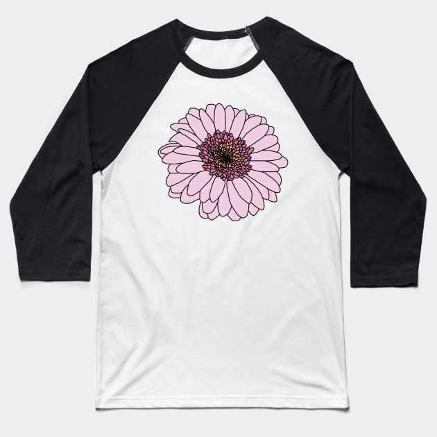 Pink Gerbera Floral Drawing Baseball T-Shirt by ellenhenryart